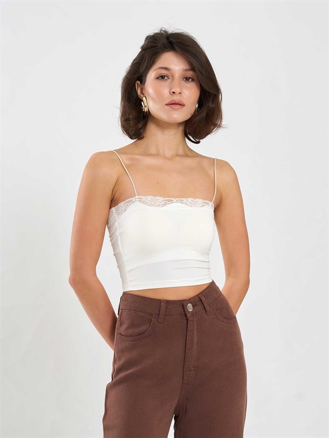 Dantel Detaylı Top Bluz 071907 Ekru