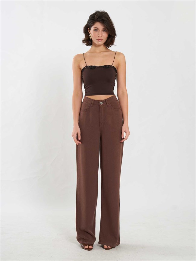 Dantel Detaylı Top Bluz 071907 Kahve