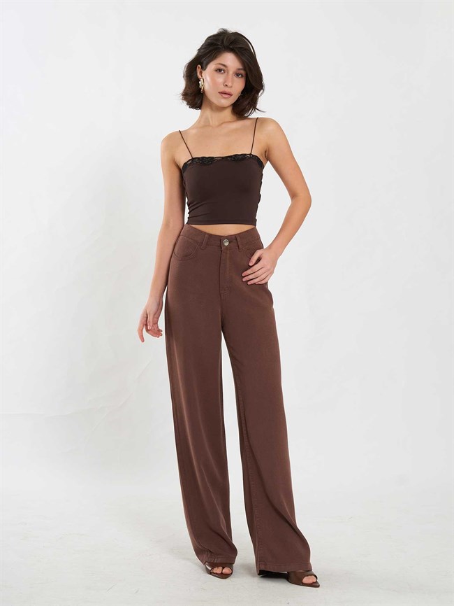 Dantel Detaylı Top Bluz 071907 Kahve