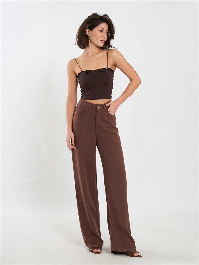 Dantel Detaylı Top Bluz 071907 Kahve