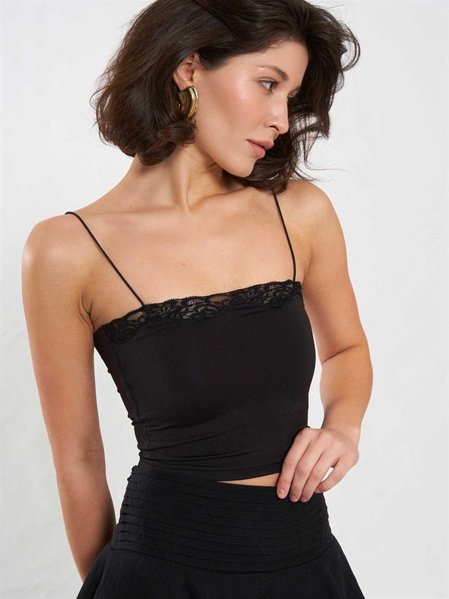 Dantel Detaylı Top Bluz 071907 Siyah