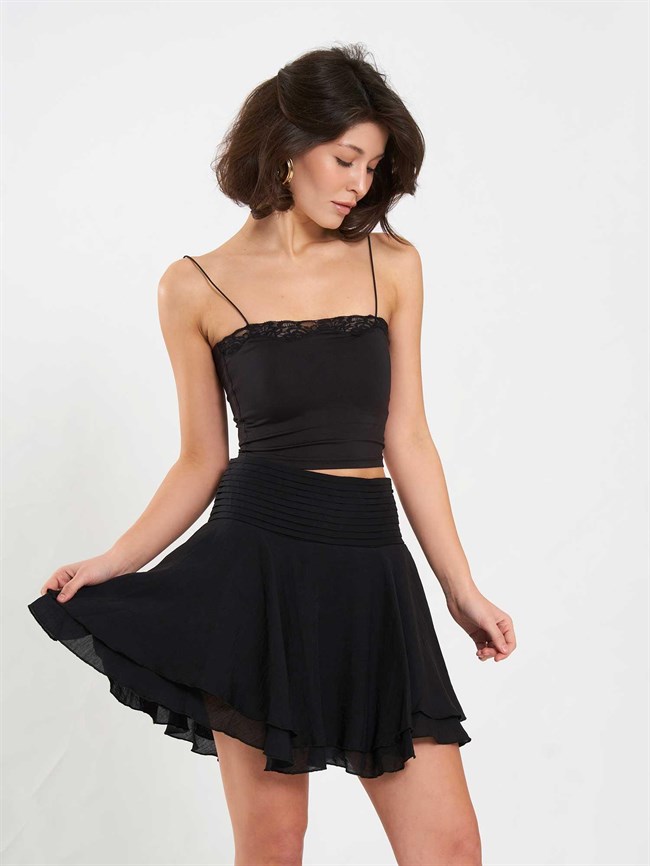 Dantel Detaylı Top Bluz 071907 Siyah