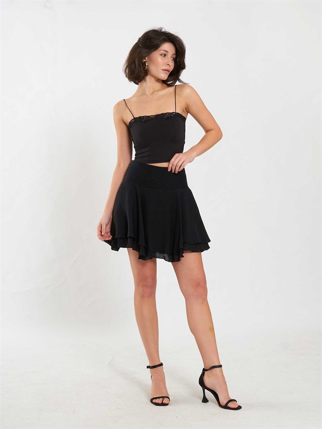 Dantel Detaylı Top Bluz 071907 Siyah