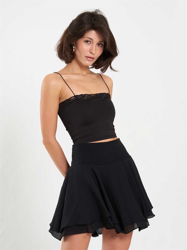 Dantel Detaylı Top Bluz 071907 Siyah