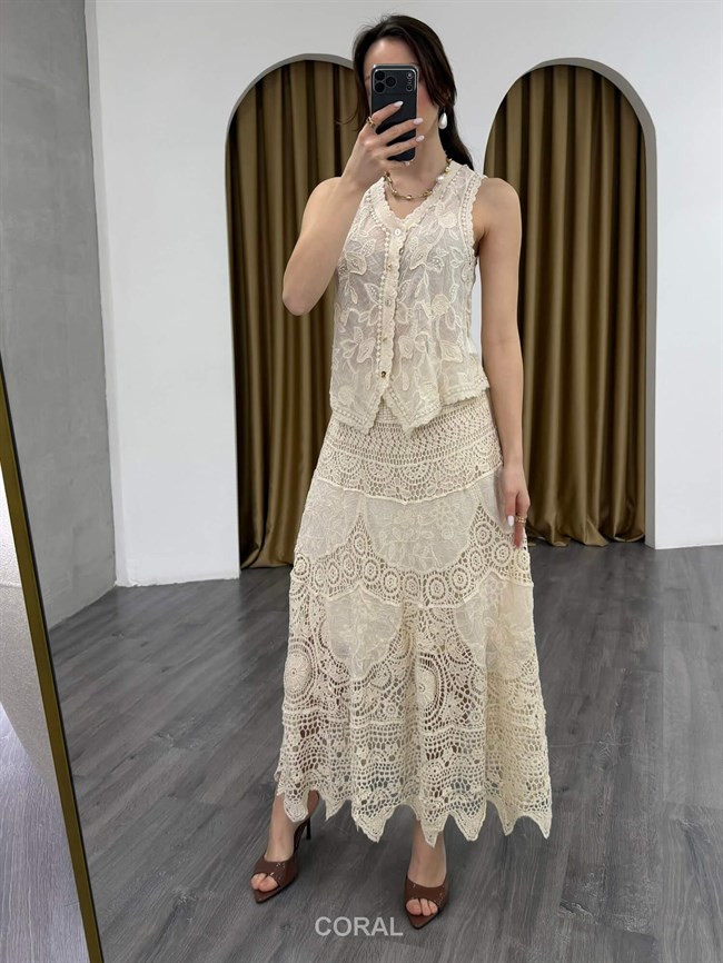 Dantel Katlı Etek 39761 Naturel