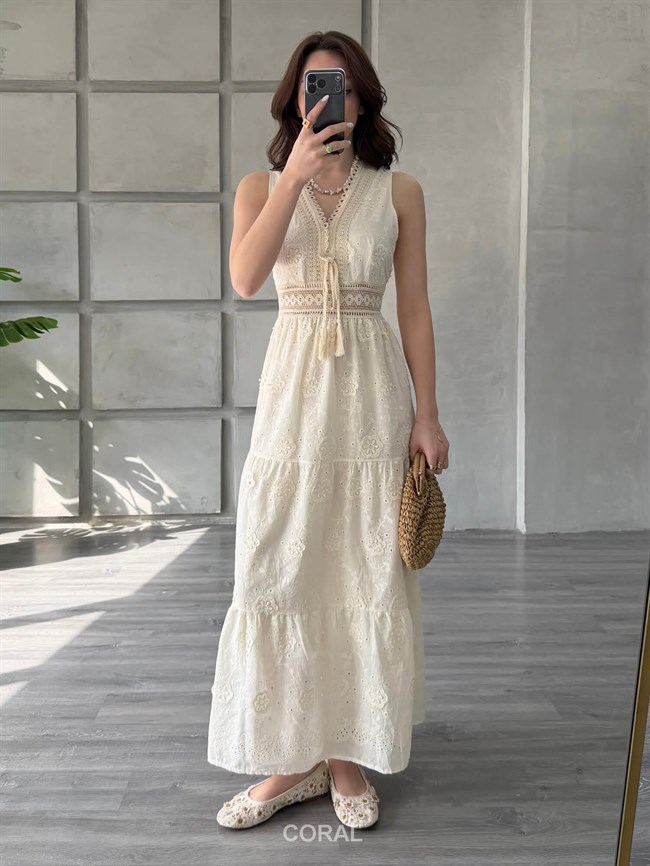 Dantelli Bağcıklı Elbise 39683 Naturel