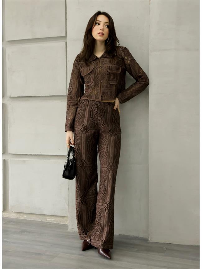 Dantelli Bol Pantolon 29615 Kahve