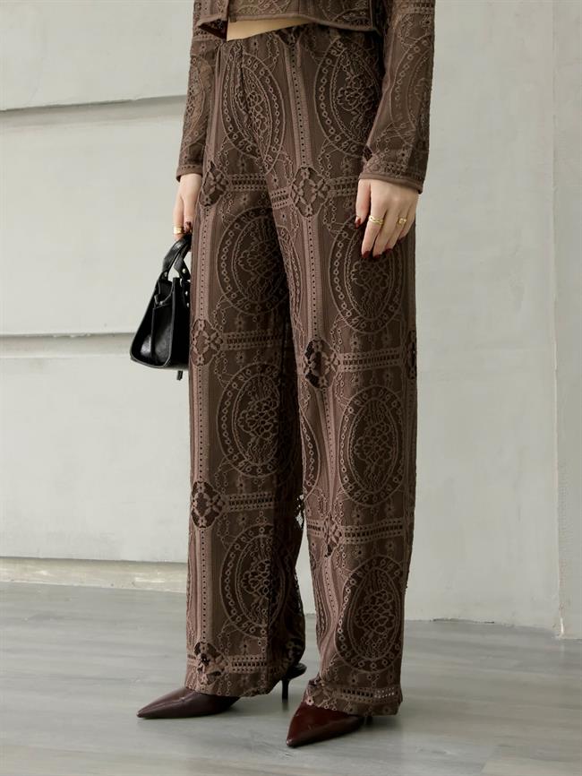 Dantelli Bol Pantolon 29615 Kahve