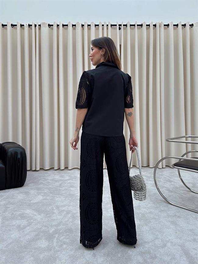 Dantelli Bol Pantolon 29615 Siyah