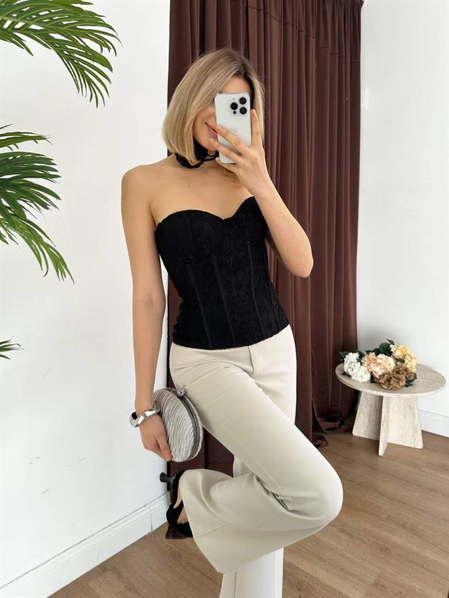 Dantelli Straplez Büstiyer 20203 Siyah