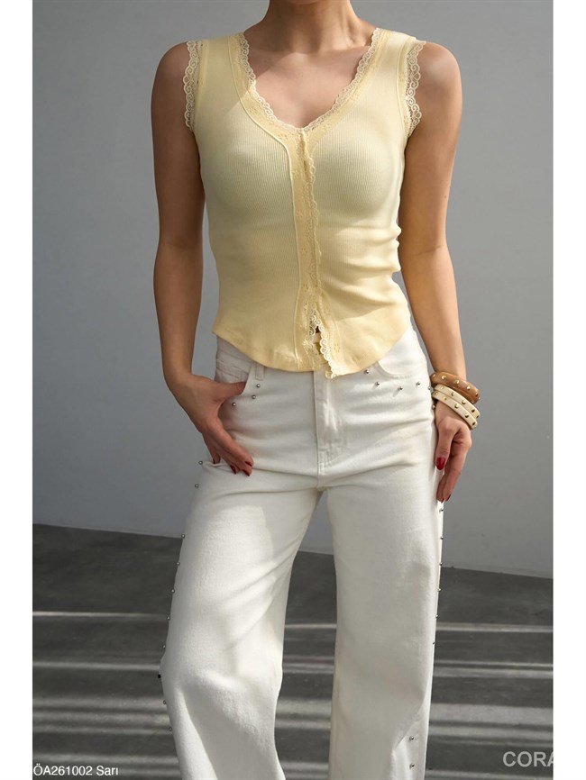 Dantelli V Yaka Atlet ÖA261002 Açık Sarı