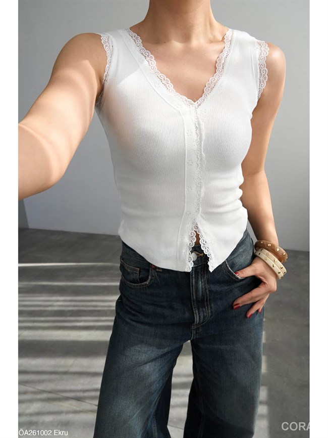 Dantelli V Yaka Atlet ÖA261002 Beyaz