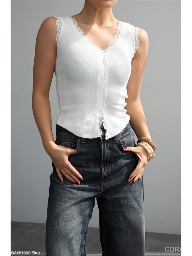 Dantelli V Yaka Atlet ÖA261002 Beyaz