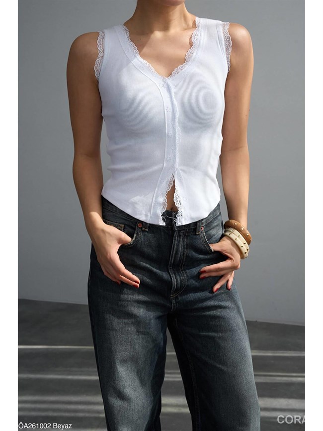 Dantelli V Yaka Atlet ÖA261002 Beyaz