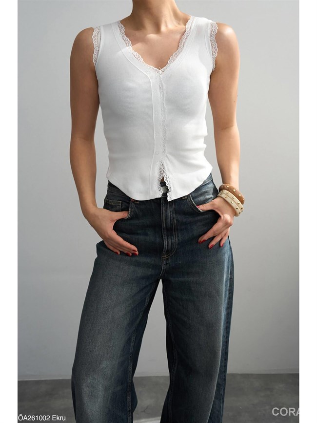 Dantelli V Yaka Atlet ÖA261002 Beyaz