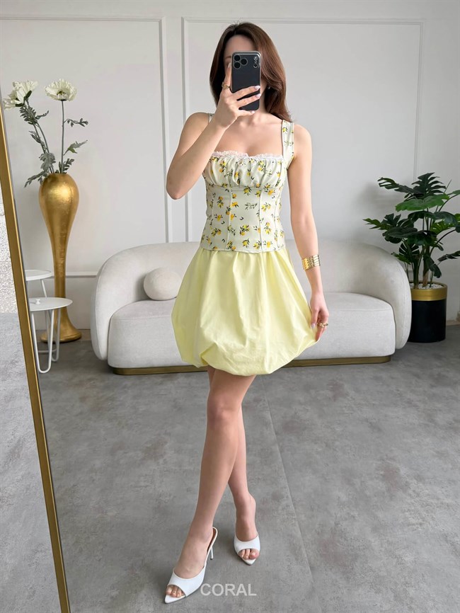 Desenli Askılı Bluz 7987 Limon Mint Yeşili