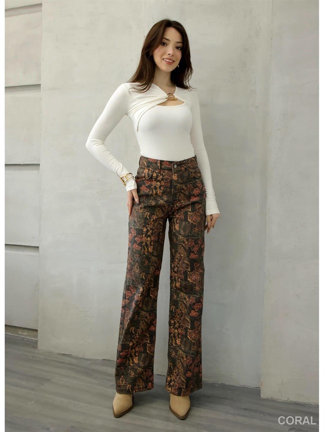 Desenli Denim Pantolon 0915 Kahve