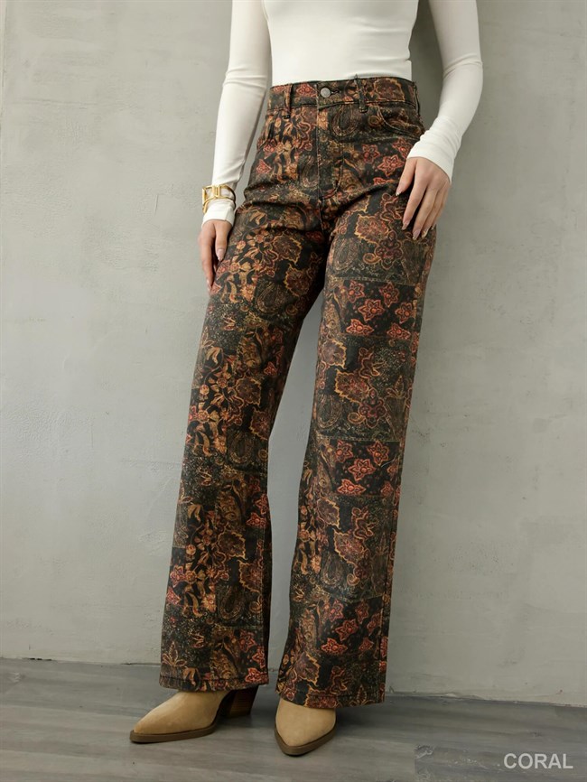 Desenli Denim Pantolon 0915 Kahve