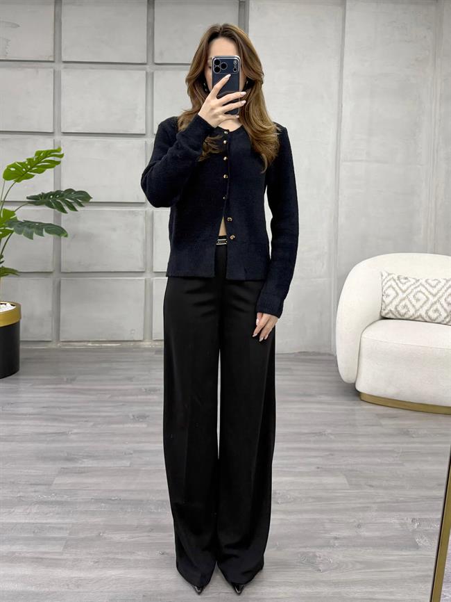 Desenli Düğmeli Yumuşak Hırka 7606 Siyah