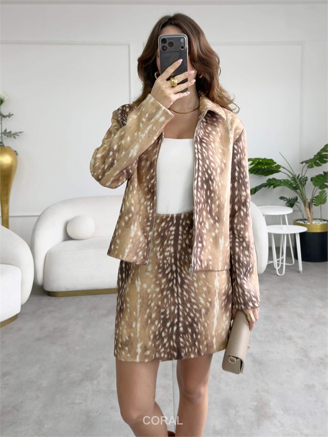 Desenli Tüylü Ceket 40221 Camel