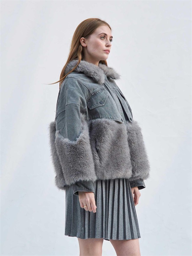 Detaylı Denim Mont 160955 Kürk Gri