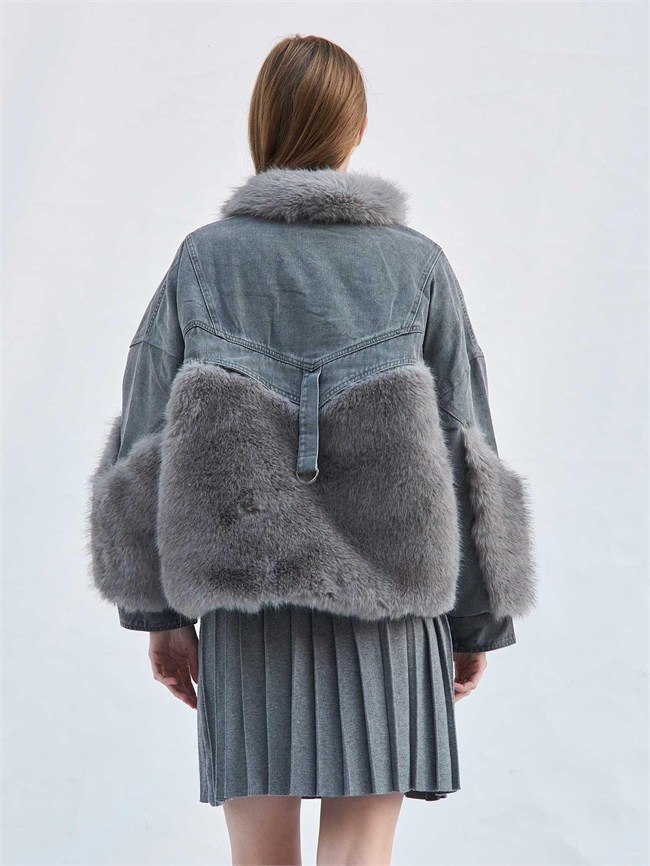 Detaylı Denim Mont 160955 Kürk Gri