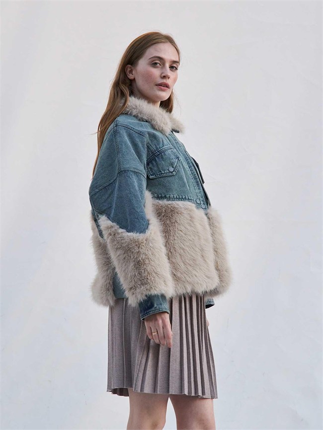 Detaylı Denim Mont 160955 Kürk Mavi
