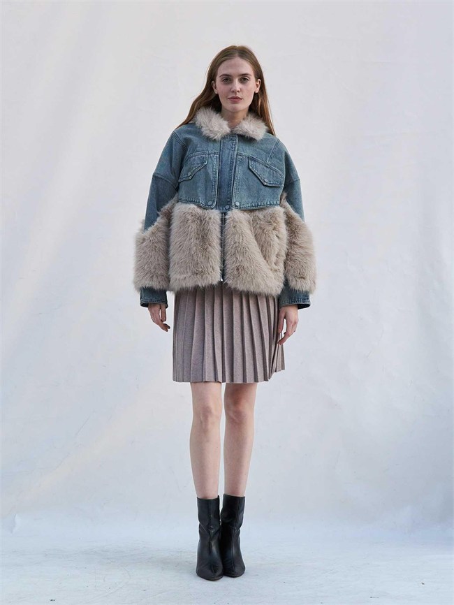 Detaylı Denim Mont 160955 Kürk Mavi