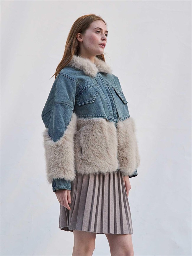 Detaylı Denim Mont 160955 Kürk Mavi