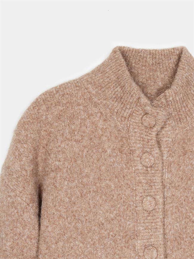 Dik Yaka Düğmeli Hırka 60995 Koyu Bej