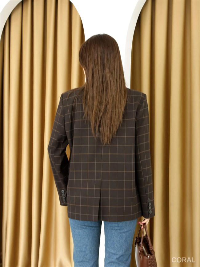 Dik Yaka Kareli Ceket 9731 Kahve