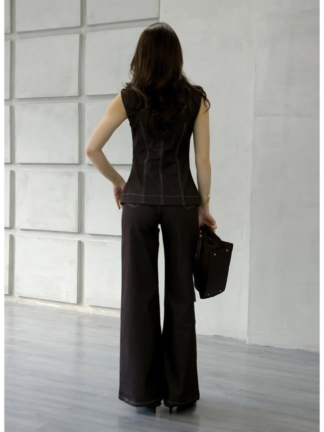 Dikiş Detaylı Çımalı Pantolon 18054 Kahve