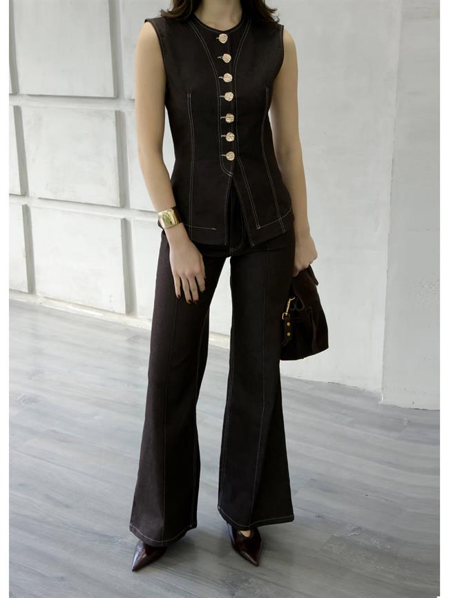 Dikiş Detaylı Çımalı Pantolon 18054 Kahve