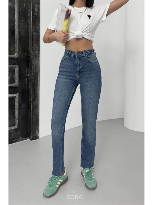 Dikişsiz Paça Mom Fit Pantolon 764 Koyu Mavi