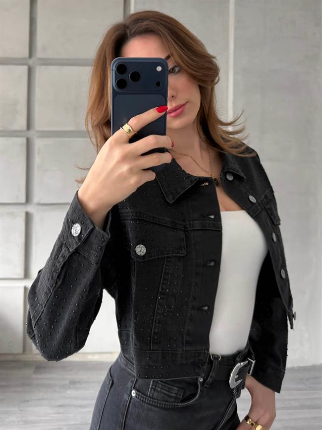 Dizili Taş Detaylı Ceket 24032 Siyah