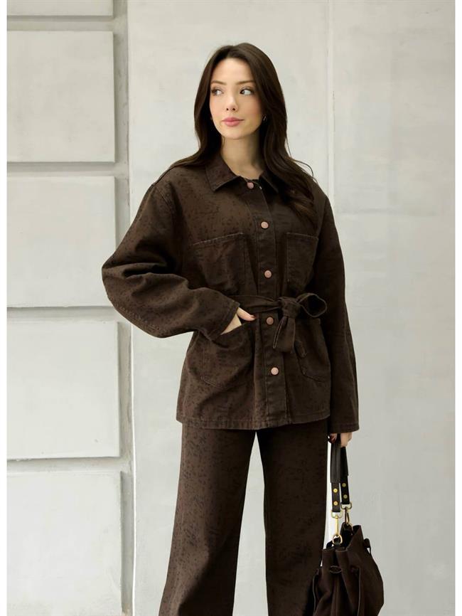 Dört Cepli Leopar Desenli Ceket 0276-3 Kahve