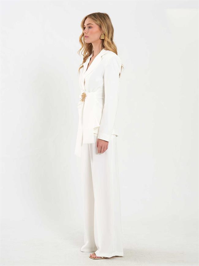 Drapeli Tokalı Fit Ceket 131047 Ekru