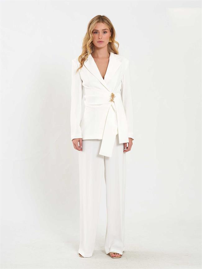 Drapeli Tokalı Fit Ceket 131047 Ekru