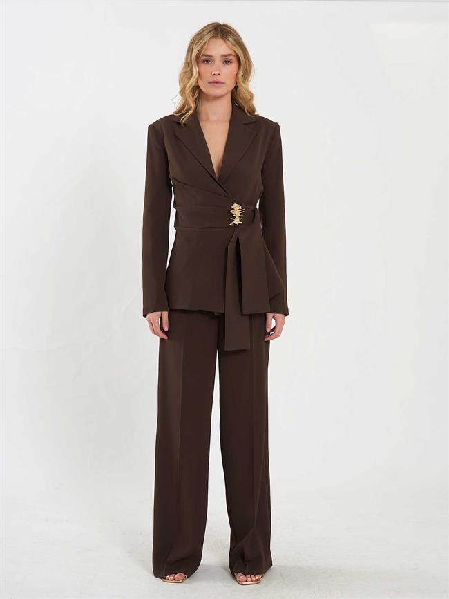 Drapeli Tokalı Fit Ceket 131047 Kahve