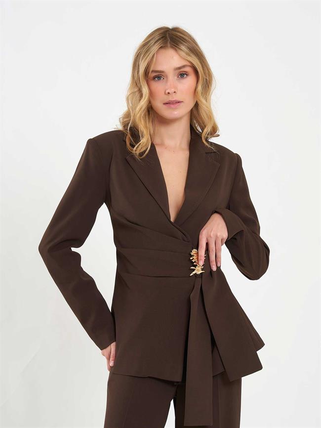 Drapeli Tokalı Fit Ceket 131047 Kahve