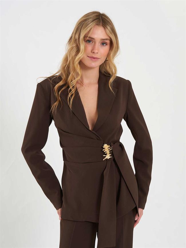 Drapeli Tokalı Fit Ceket 131047 Kahve