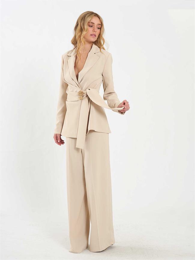 Drapeli Tokalı Fit Ceket 131047 Taş