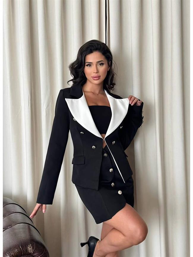 Düğmeli Etekli Ceketli Takım 10005 Siyah