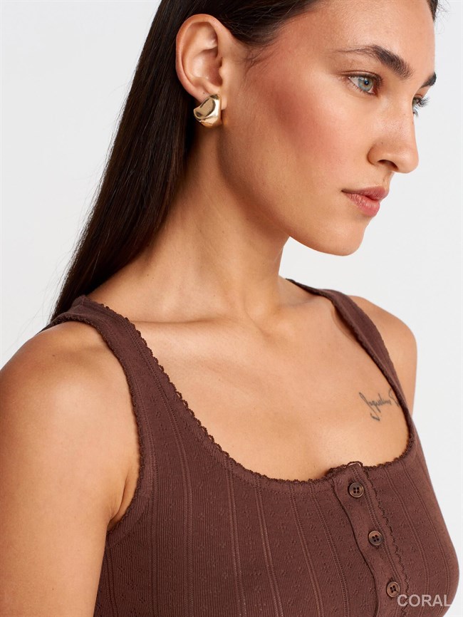 Düğmeli Kare Yaka Badi 21069 Kahve