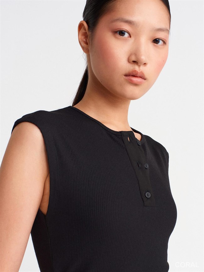 Düğmeli Kolsuz Badi 21098 Siyah