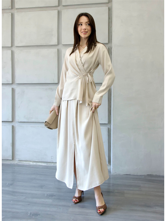 Düğmeli Kruvaze Bluz 2243 Taş