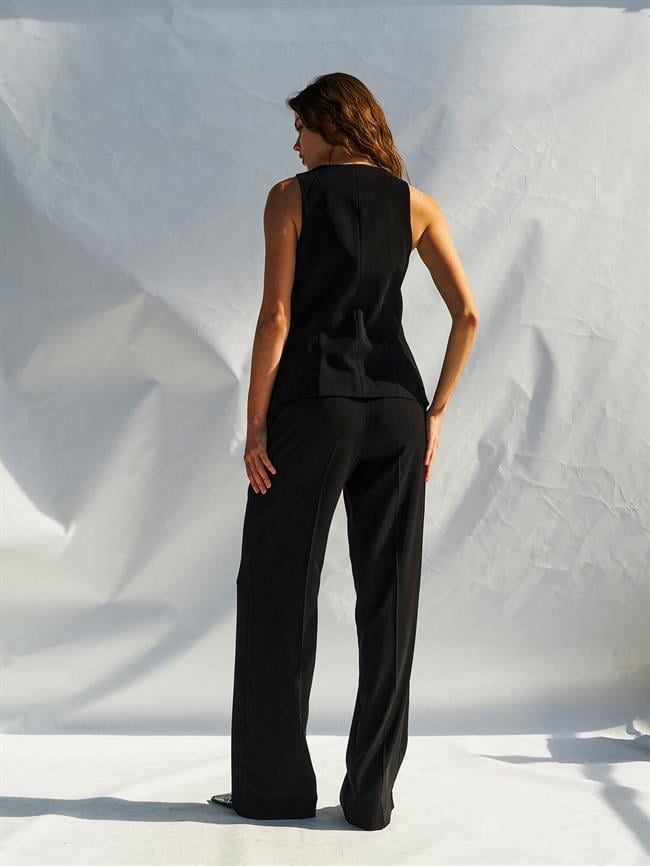 Düğmeli V Yaka Yelek 120689 Siyah