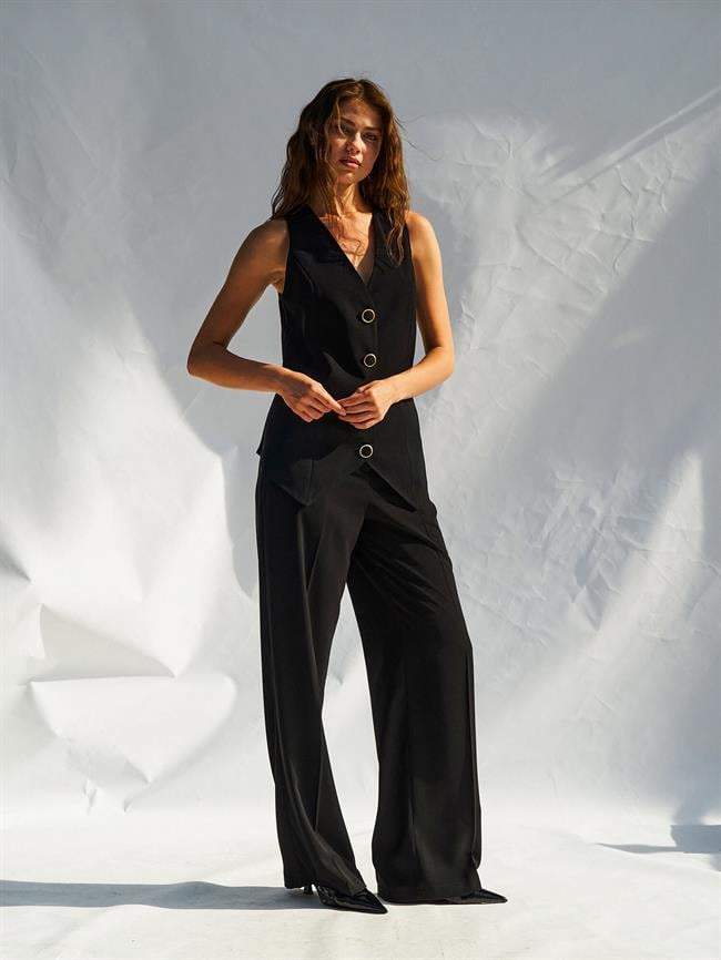 Düğmeli V Yaka Yelek 120689 Siyah