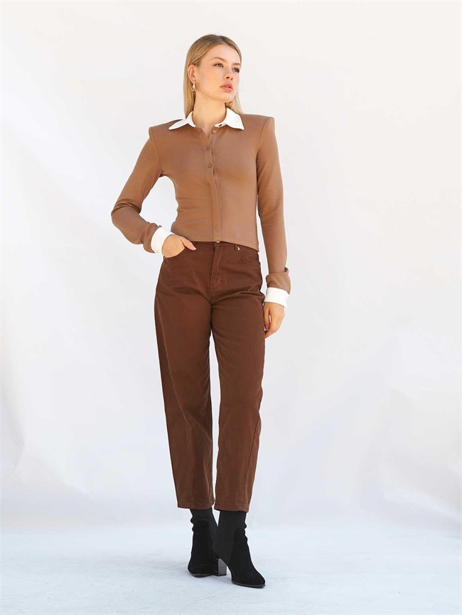 Düz Paça Gabardin Pantolon 031723 Kahve