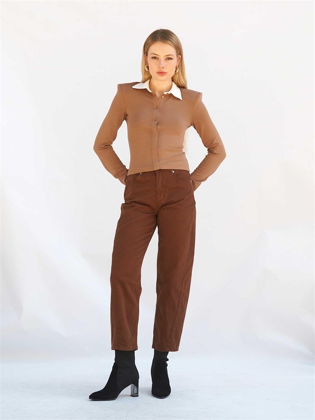 Düz Paça Gabardin Pantolon 031723 Kahve